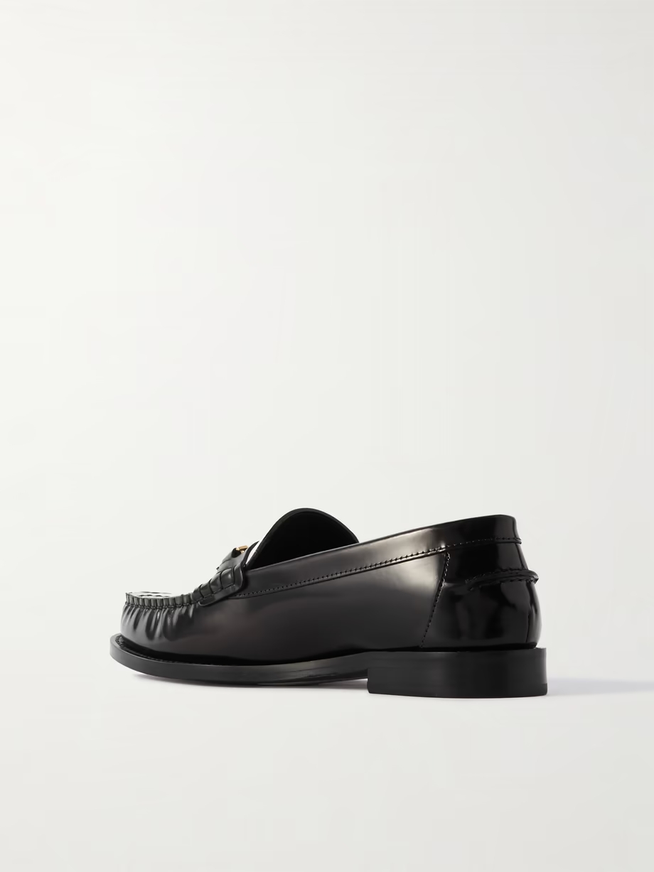 Embellished two-tone leather penny loafers