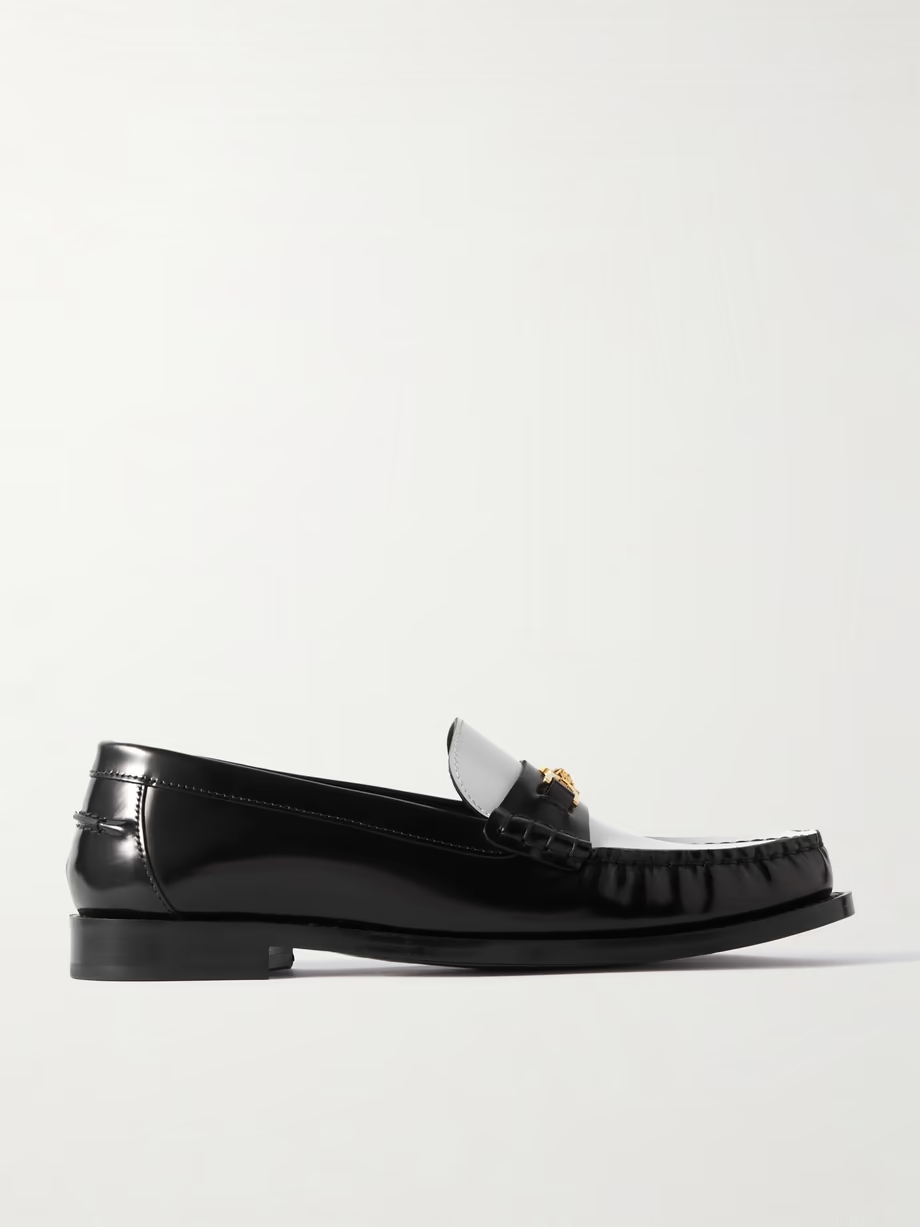 Embellished two-tone leather penny loafers