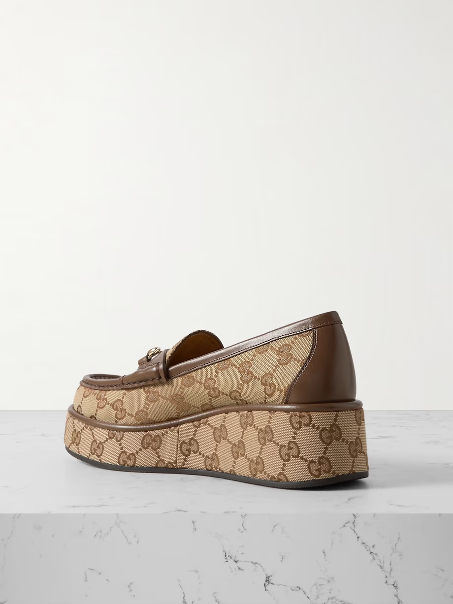 Ilde leather-trimmed canvas-jacquard platform moccasin