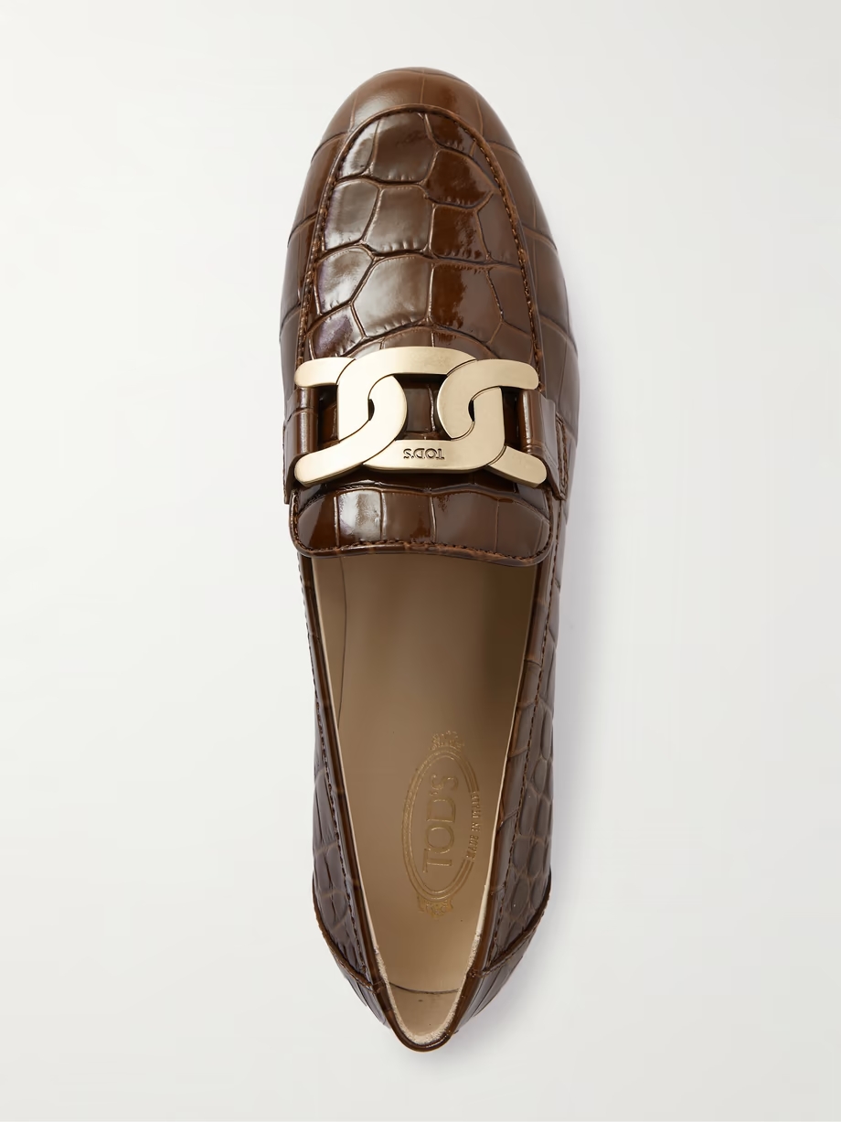 Kate embellished croc-effect leather loafers