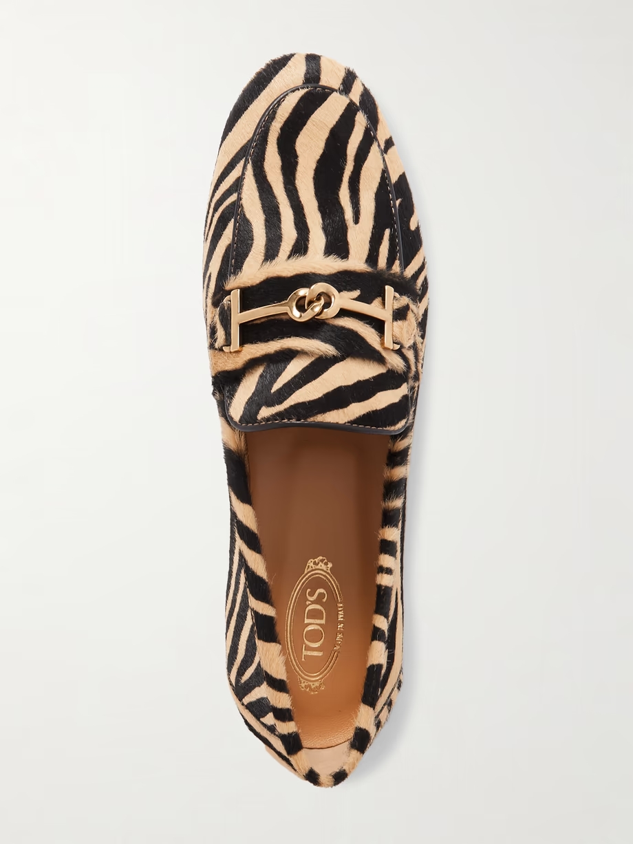 Embellished zebra-print pony hair loafers