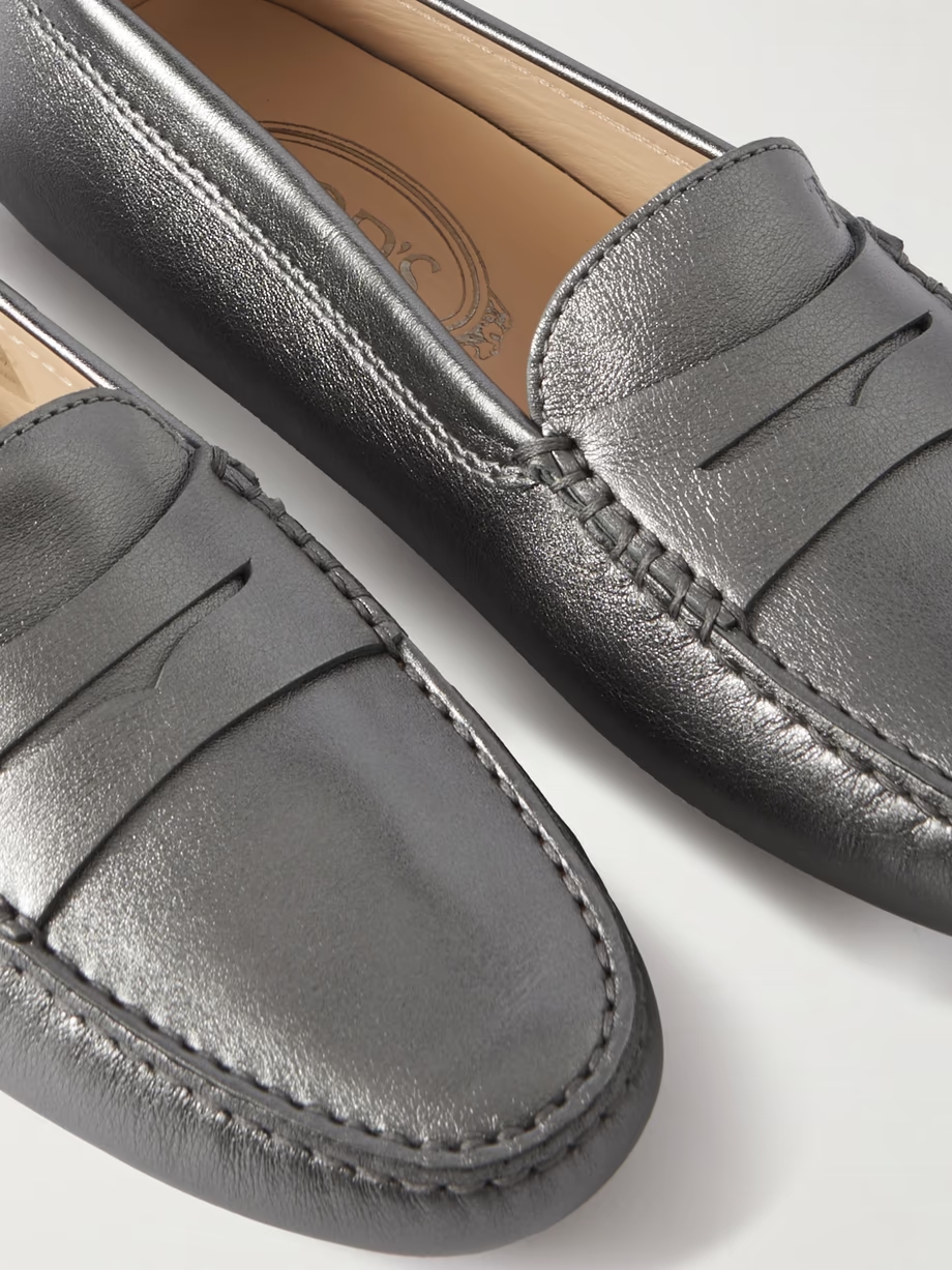 Gommino metallic leather loafers