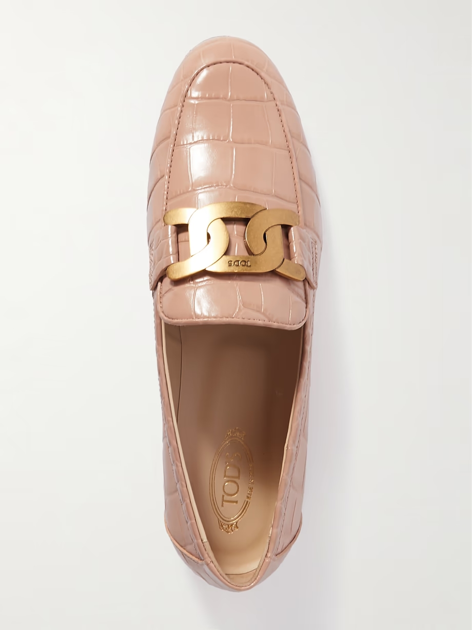 Embellished croc-effect leather loafers