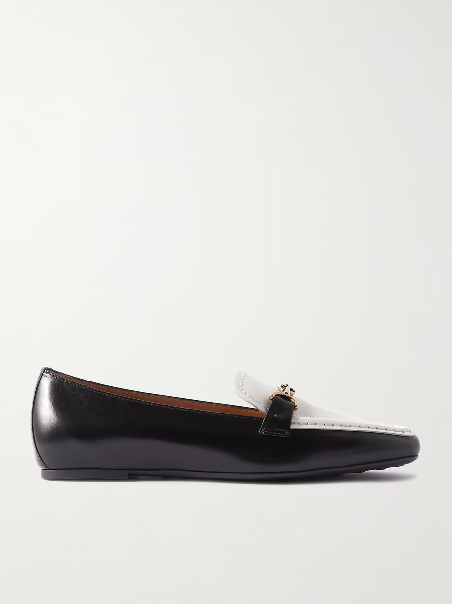 Embellished two-tone leather loafers