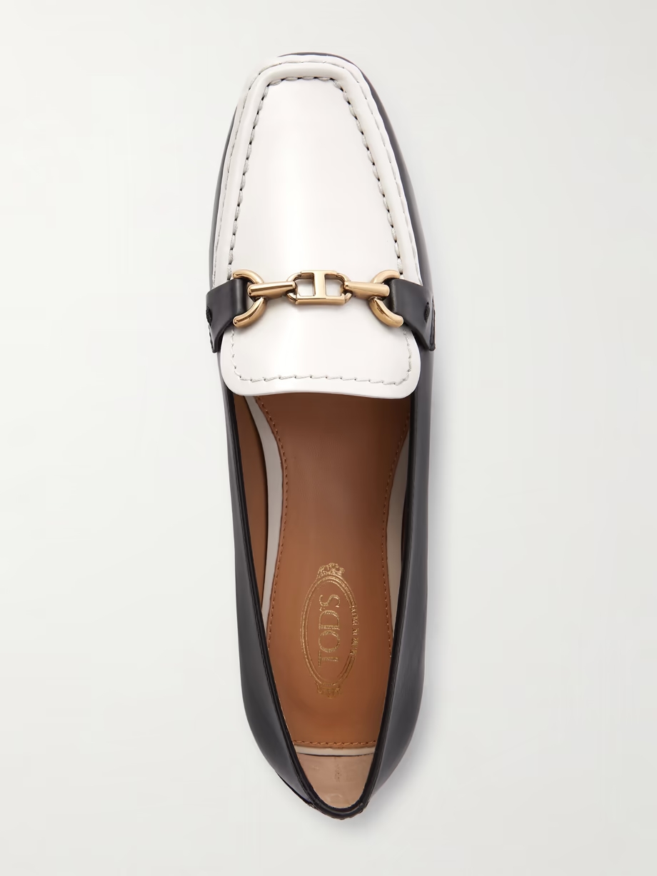 Embellished two-tone leather loafers