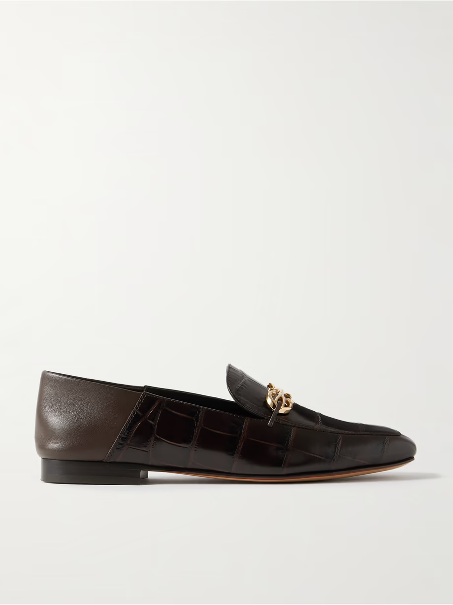 Louis collapsible-heel embellished croc-effect leather loafers