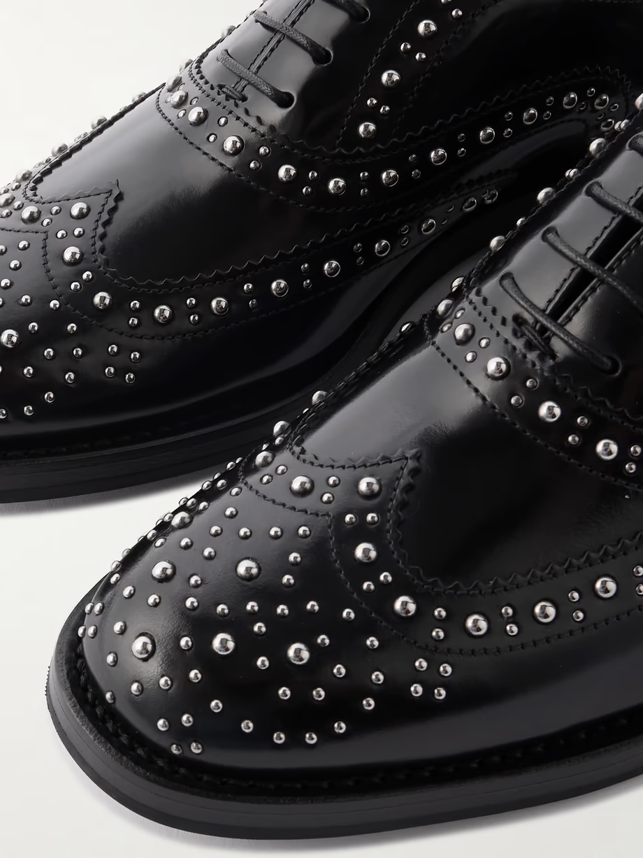 Burwood Met studded glossed-leather brogues