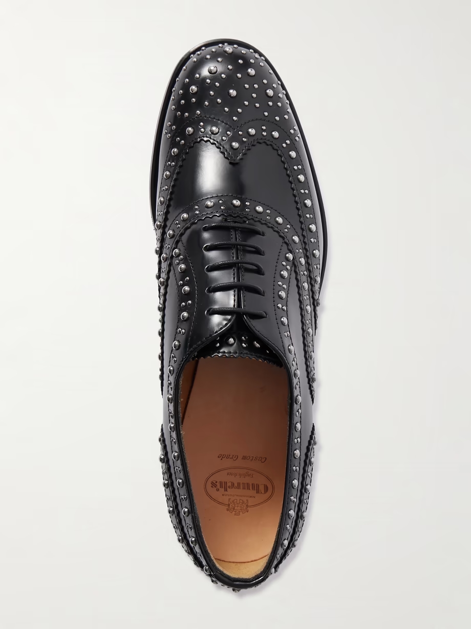 Burwood Met studded glossed-leather brogues