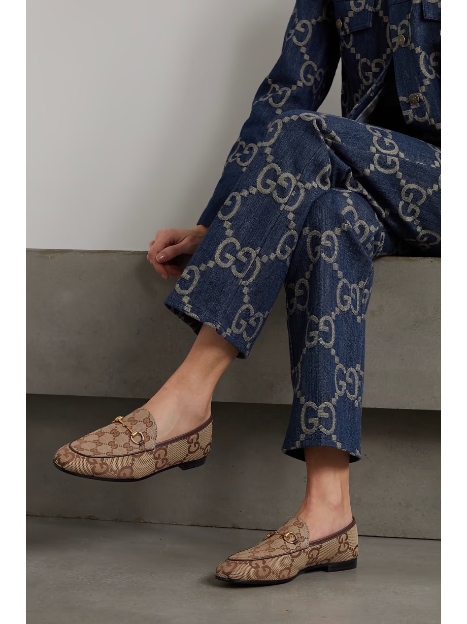 Jordaan horsebit-detailed leather-trimmed canvas-jacquard loafers