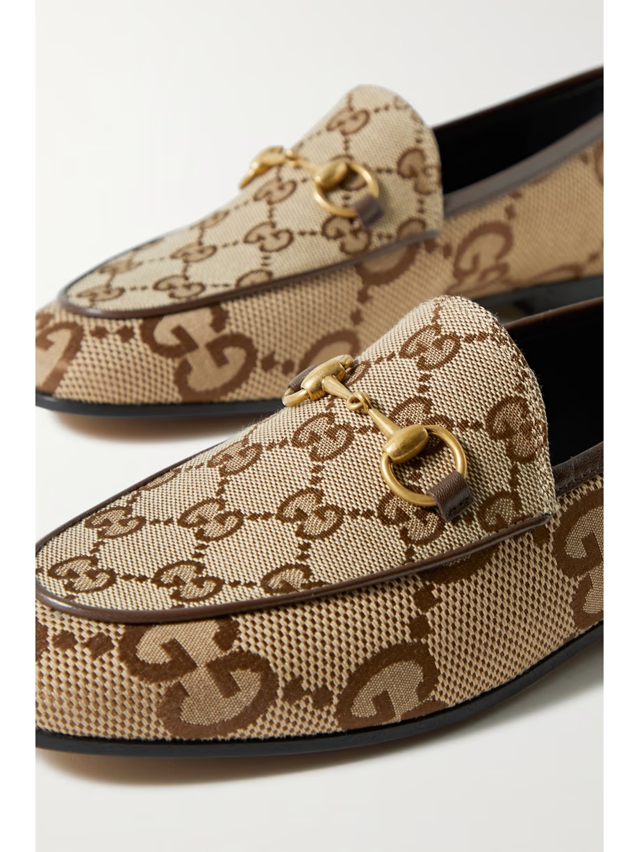 Jordaan horsebit-detailed leather-trimmed canvas-jacquard loafers