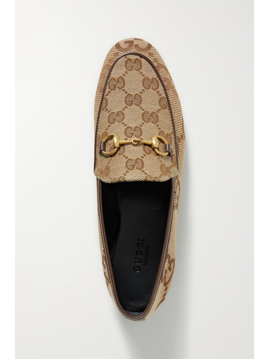 Jordaan horsebit-detailed leather-trimmed canvas-jacquard loafers