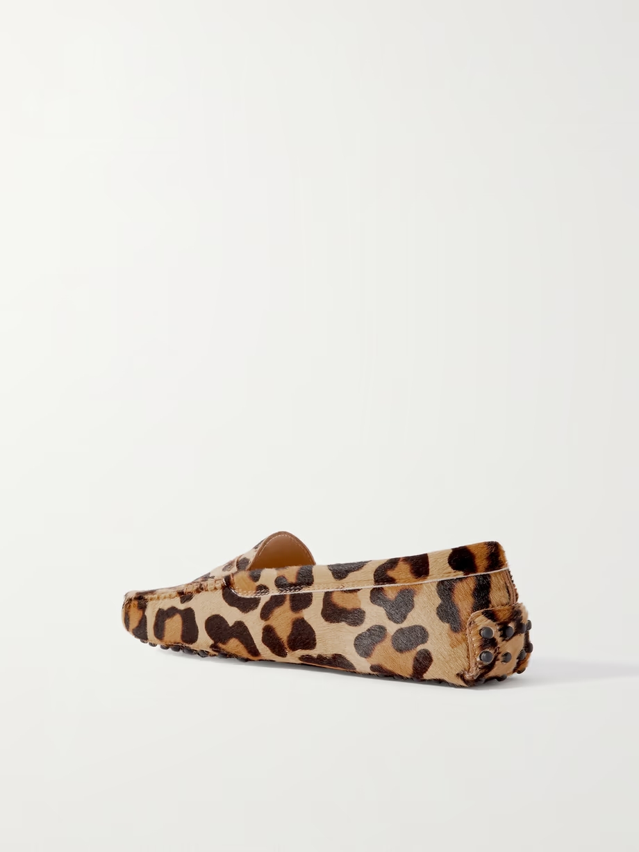 Gommino leopard-print calf hair loafers