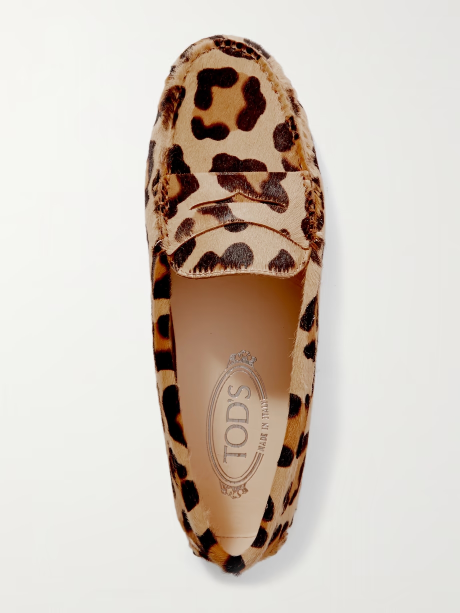 Gommino leopard-print calf hair loafers