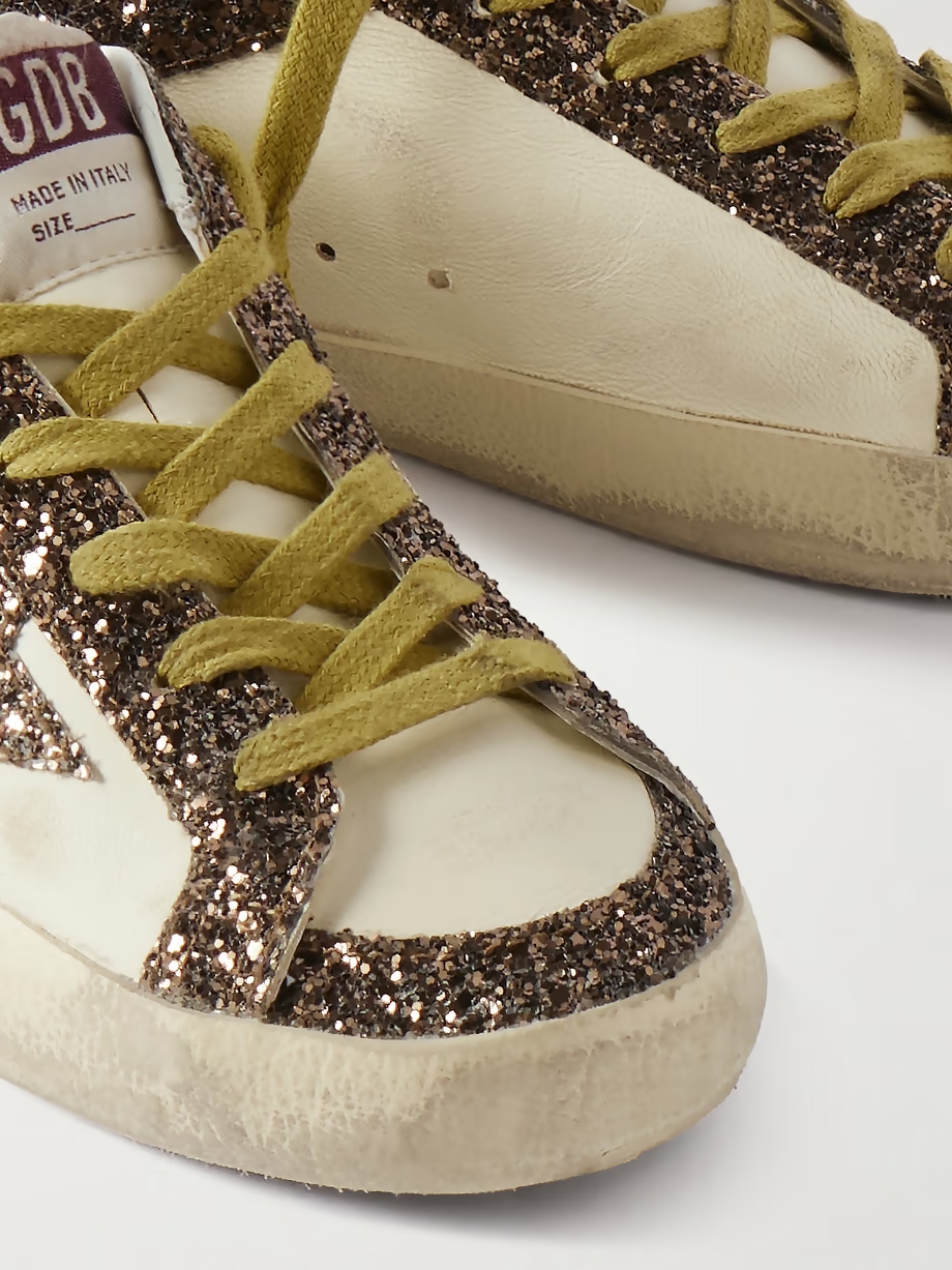 Super-Star distressed glittered leather sneakers