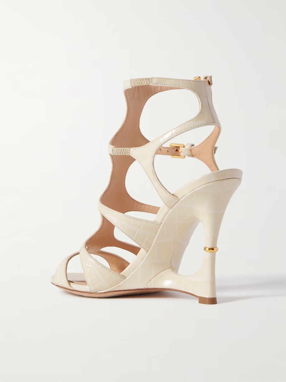 Paradis cutout croc-effect leather wedge sandals