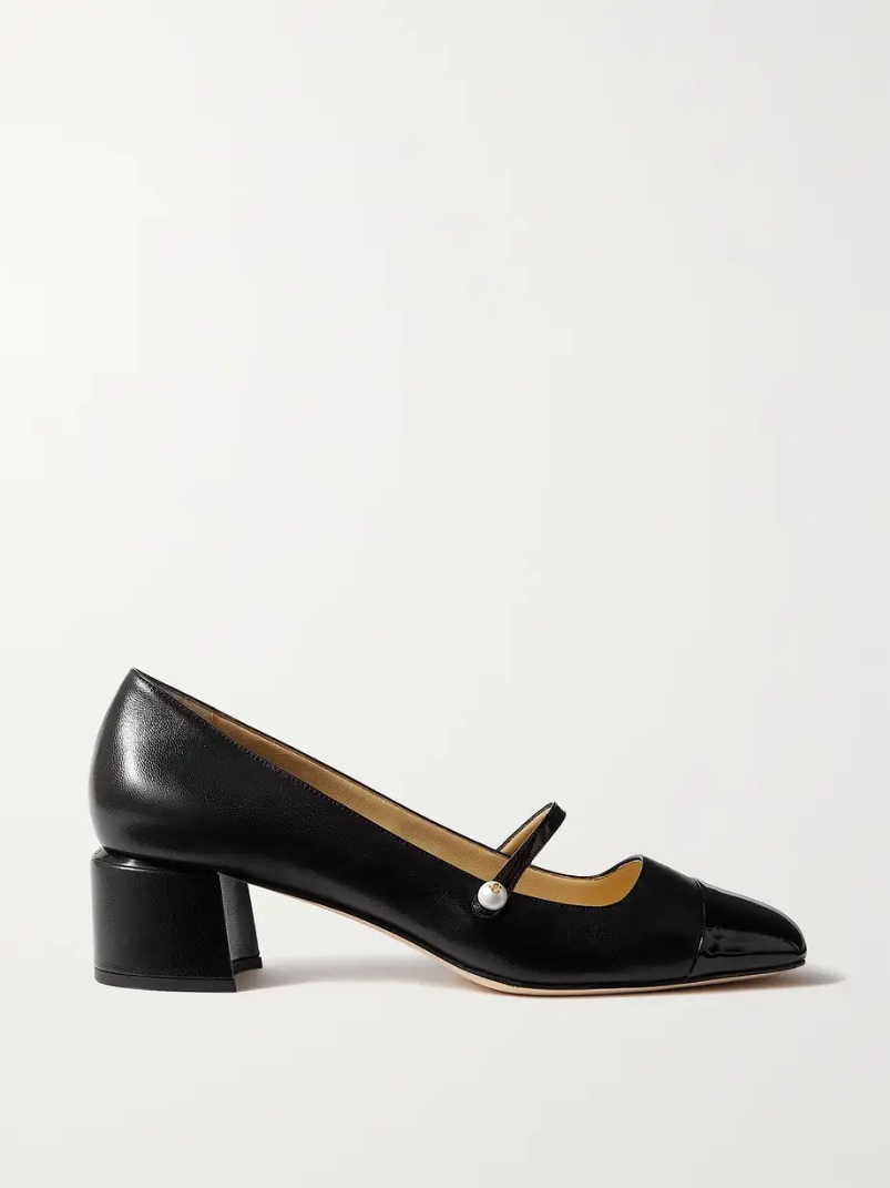 Elisa 45 embellished patent-trimmed leather Mary Jane pumps