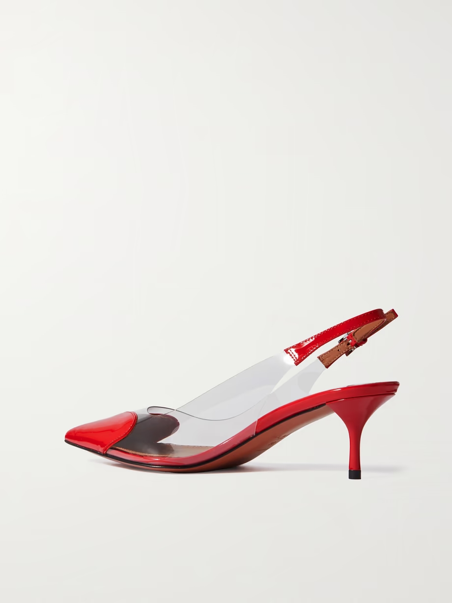 Cœur 55 PU and patent-leather slingback pumps