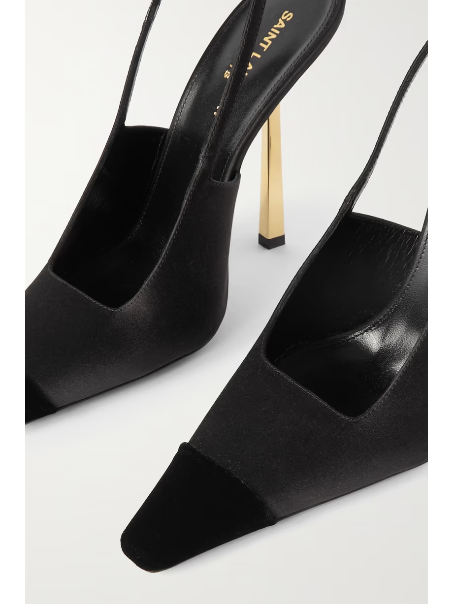 Ines velvet-trimmed satin slingback pumps