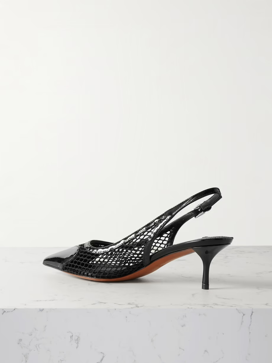 Le Coeur 55 mesh and patent-leather slingback pumps