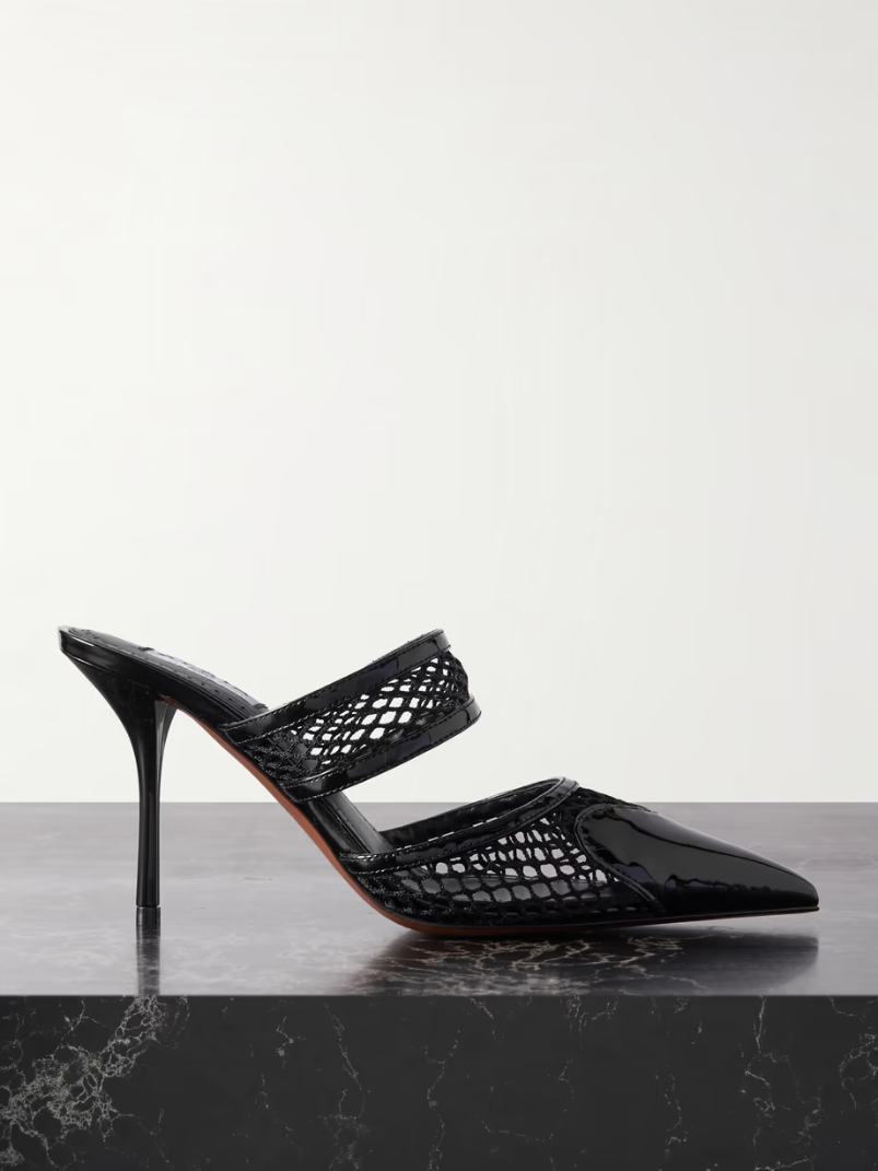 La Coeur 90 mesh and patent-leather mules