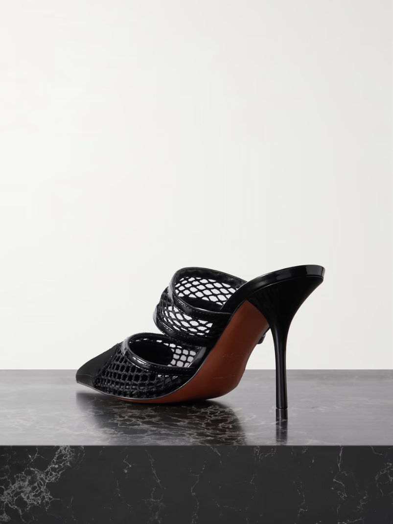 La Coeur 90 mesh and patent-leather mules