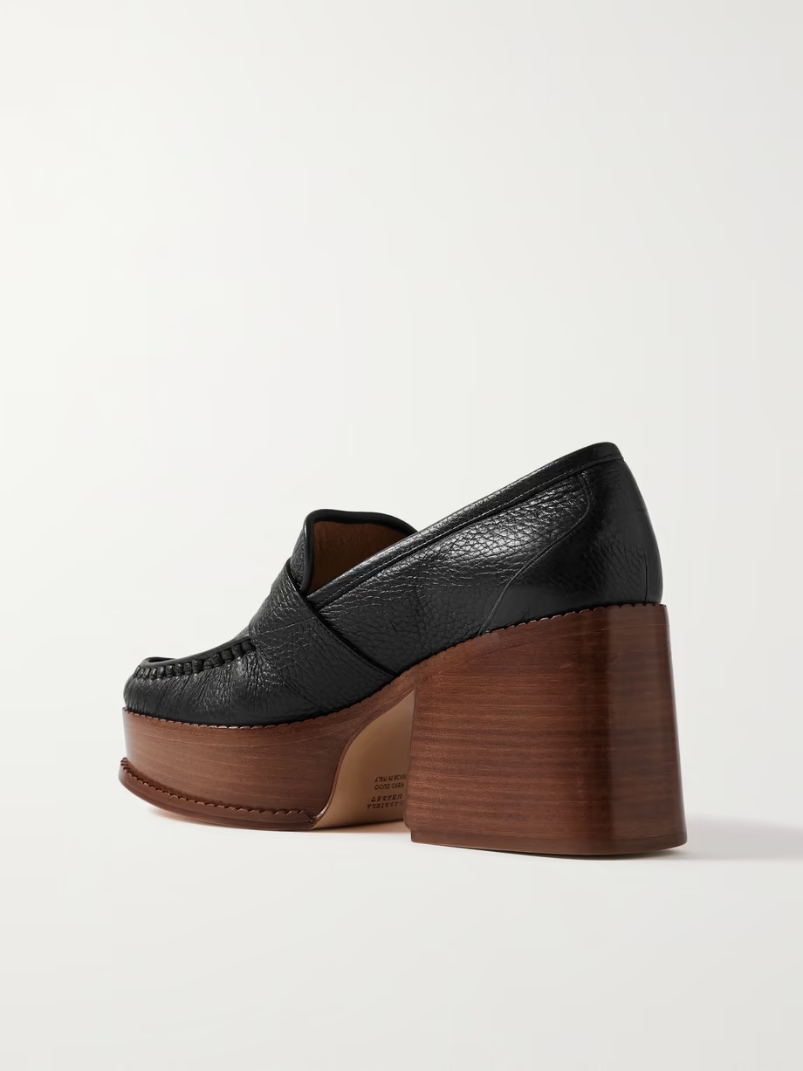 Augusta textured-leather platform loafers