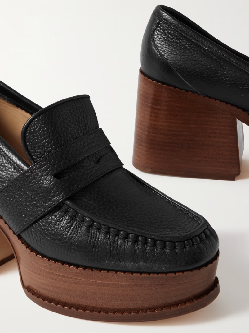 Augusta textured-leather platform loafers