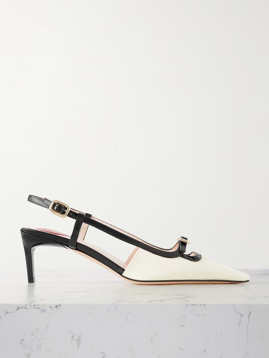 Two-tone patent-leather slingback pumps