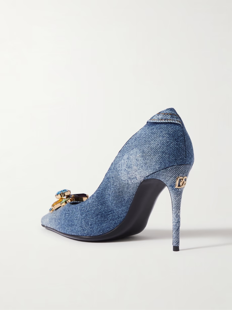 Embellished denim pumps