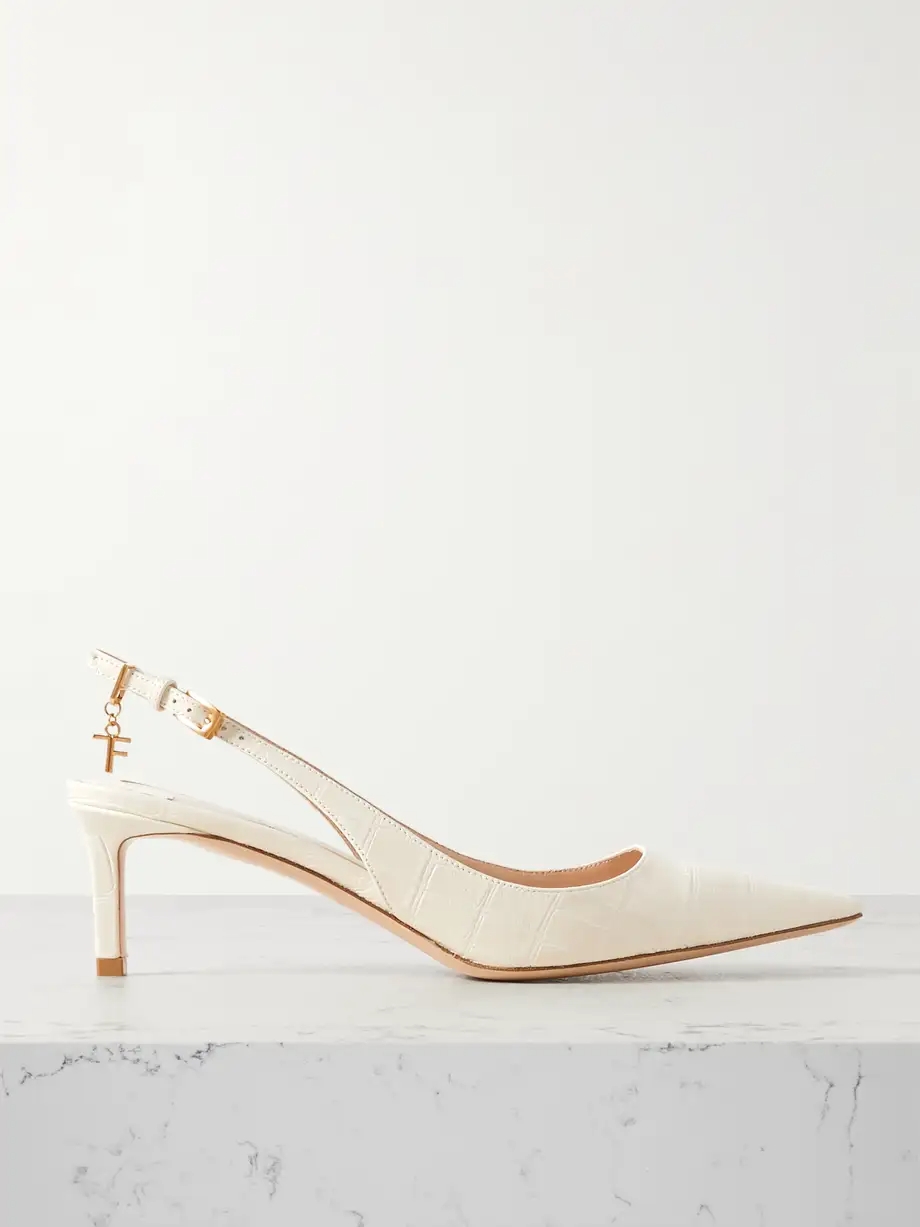 Angelina logo-embellished croc-effect leather slingback pumps