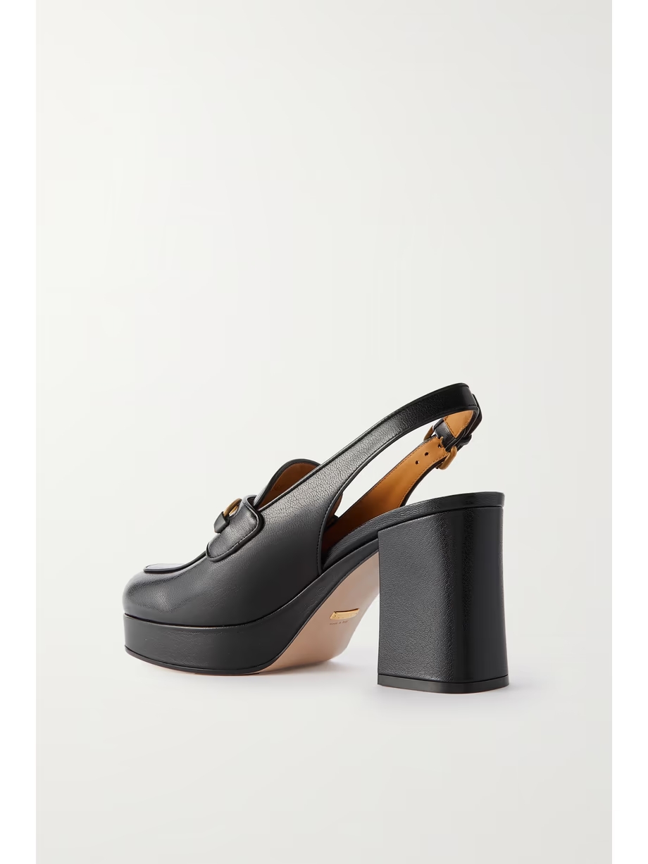 Lady horsebit-detailed leather slingback platform pumps