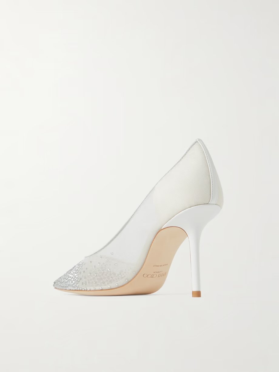 Love 85 leather-trimmed crystal-embellished mesh pumps