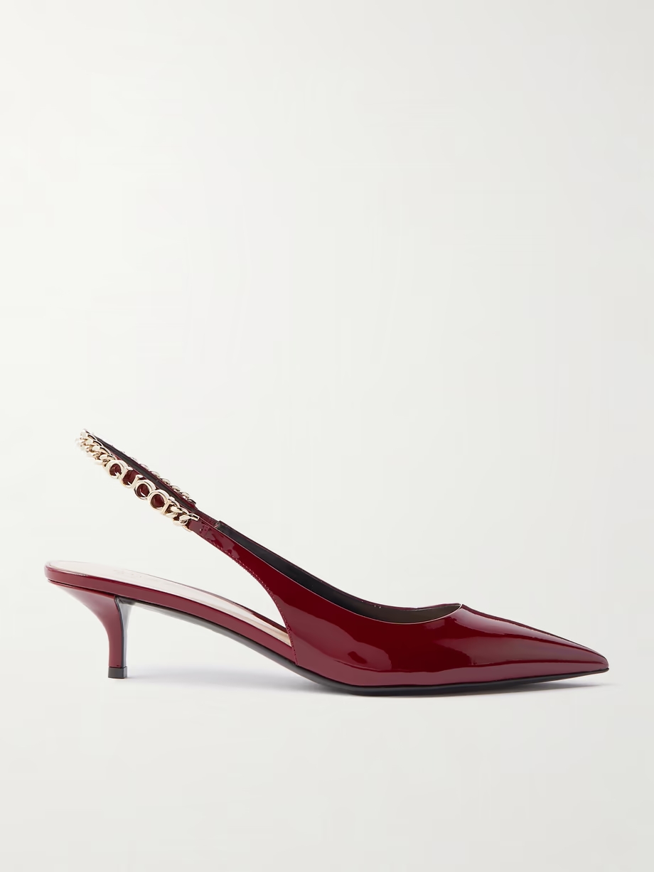 Signoria embellished patent-leather slingback pumps