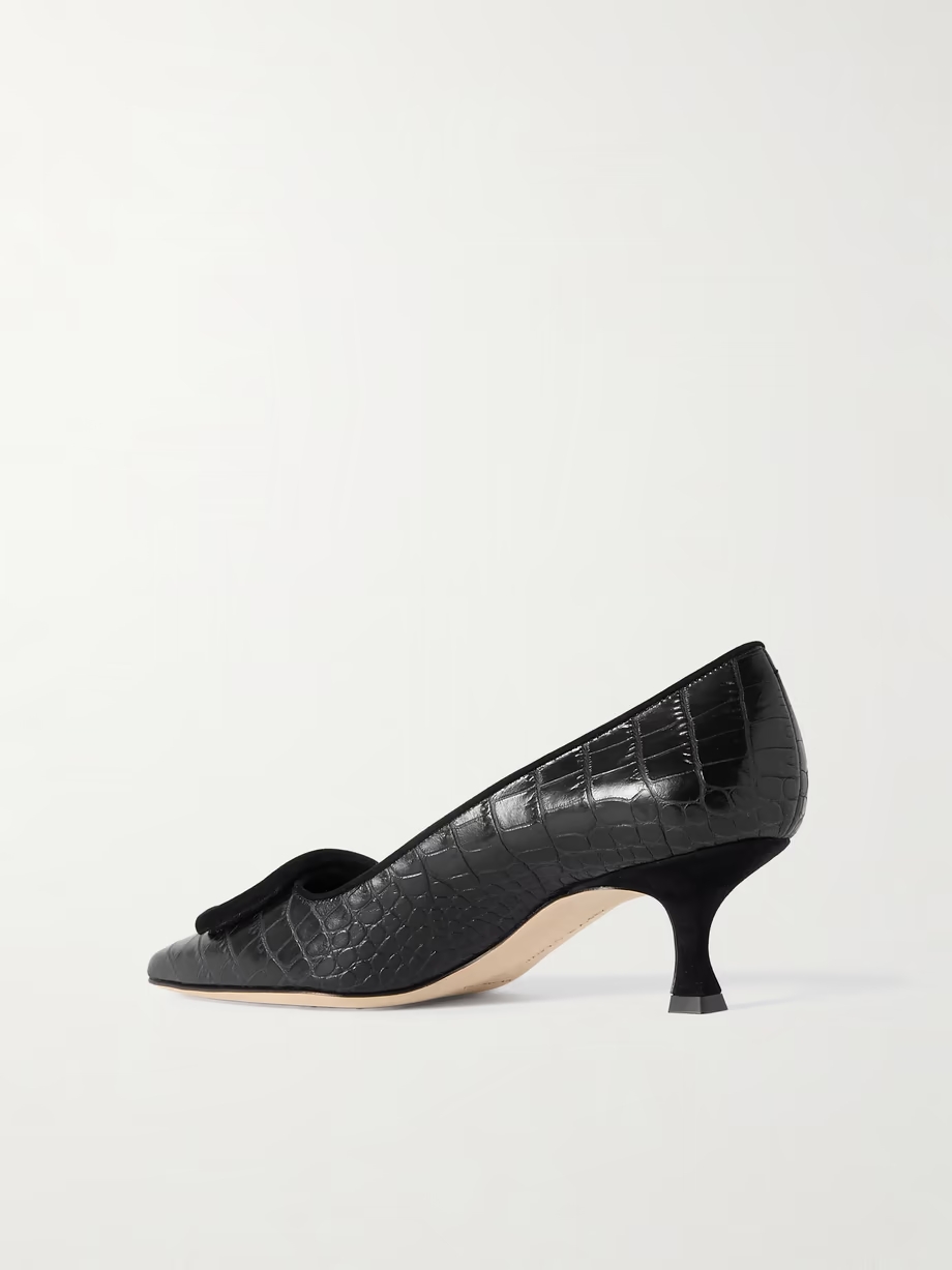 Maysale 50 buckled suede-trimmed croc-effect leather point-toe pumps