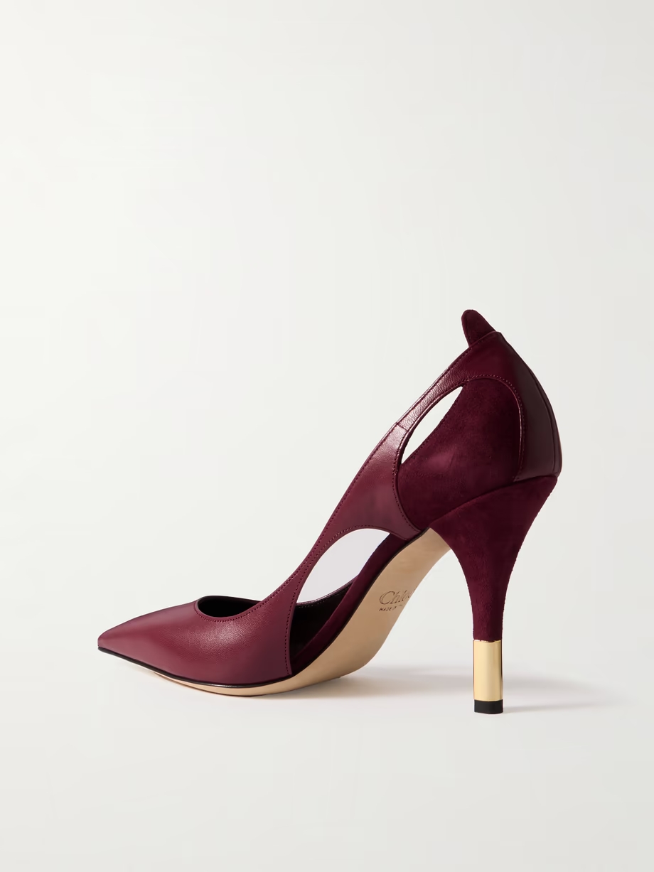 Saada cutout suede-trimmed leather pumps