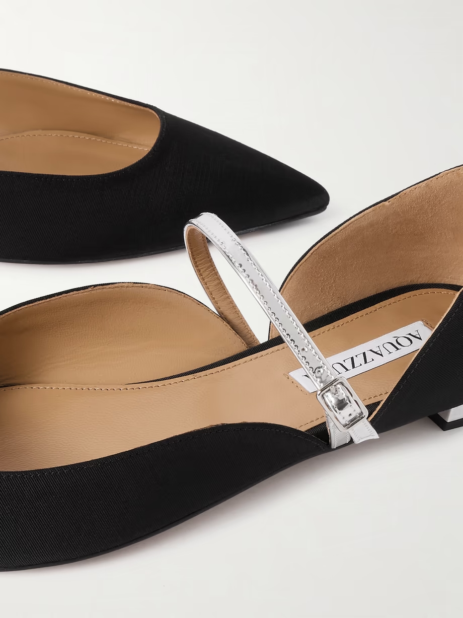 Bellezza metallic faux leather-trimmed grosgrain flats