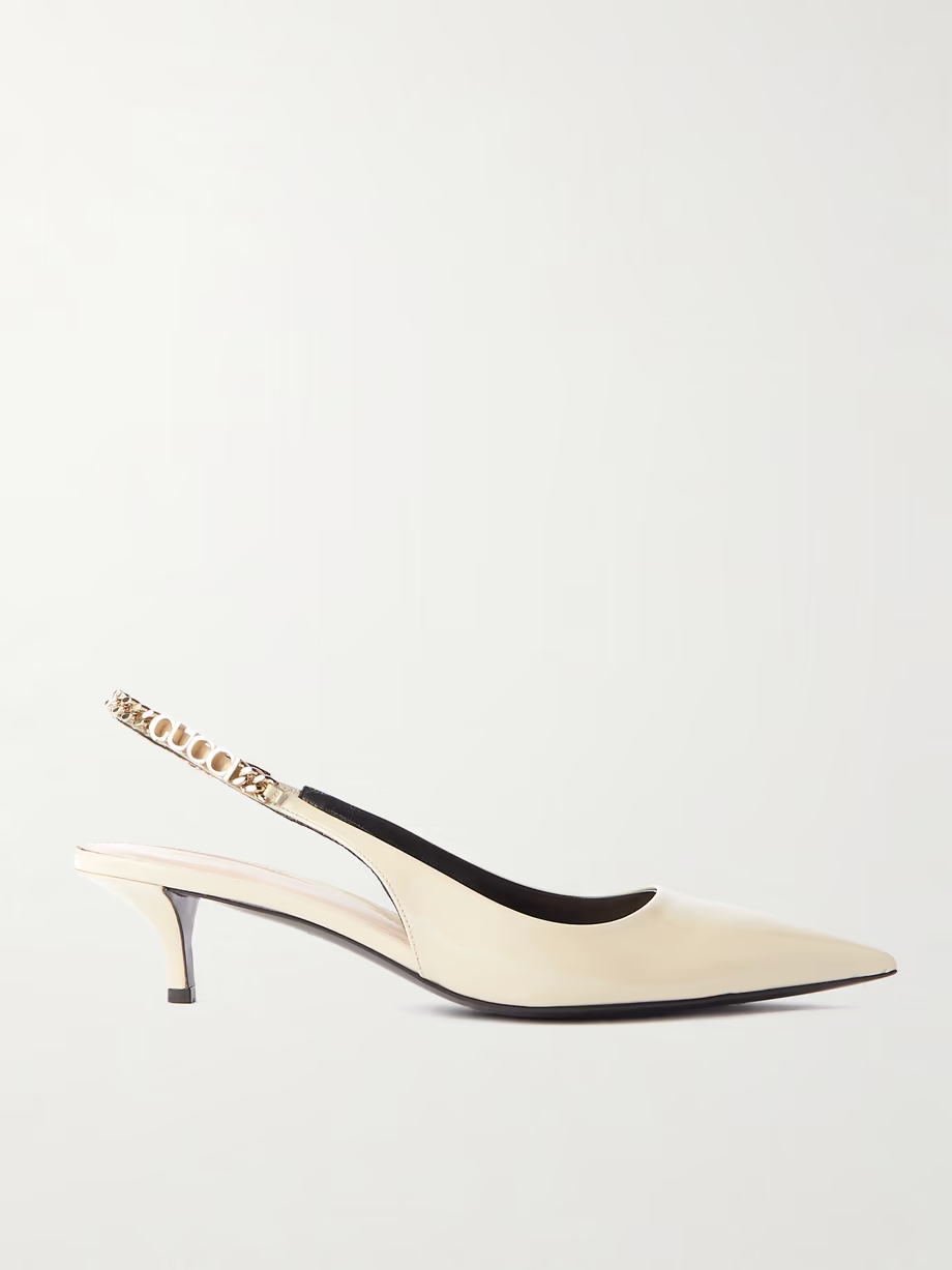 Signoria embellished patent-leather slingback pumps