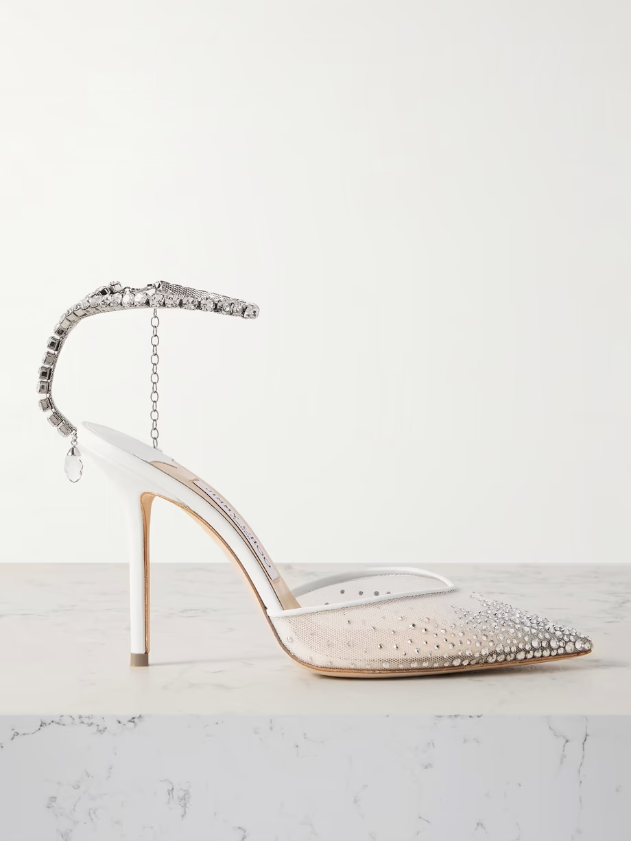 Saeda 100 crystal-embellished leather-trimmed mesh pumps