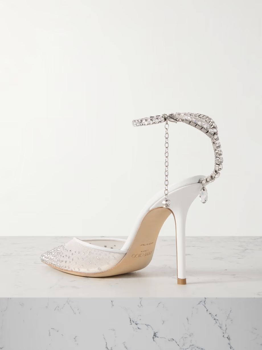 Saeda 100 crystal-embellished leather-trimmed mesh pumps