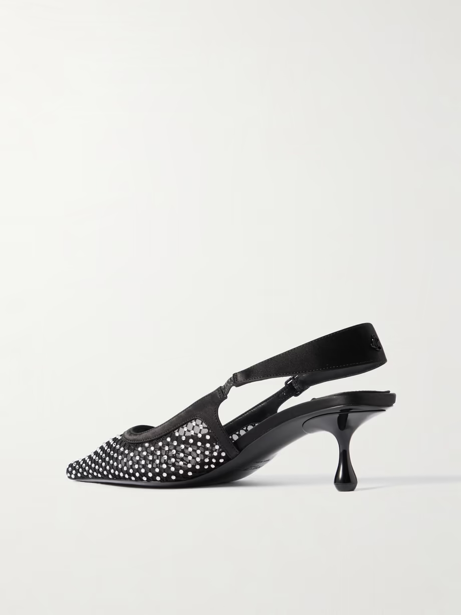 Amel 50 crystal-embellished mesh and satin pointed-toe slingback pumps