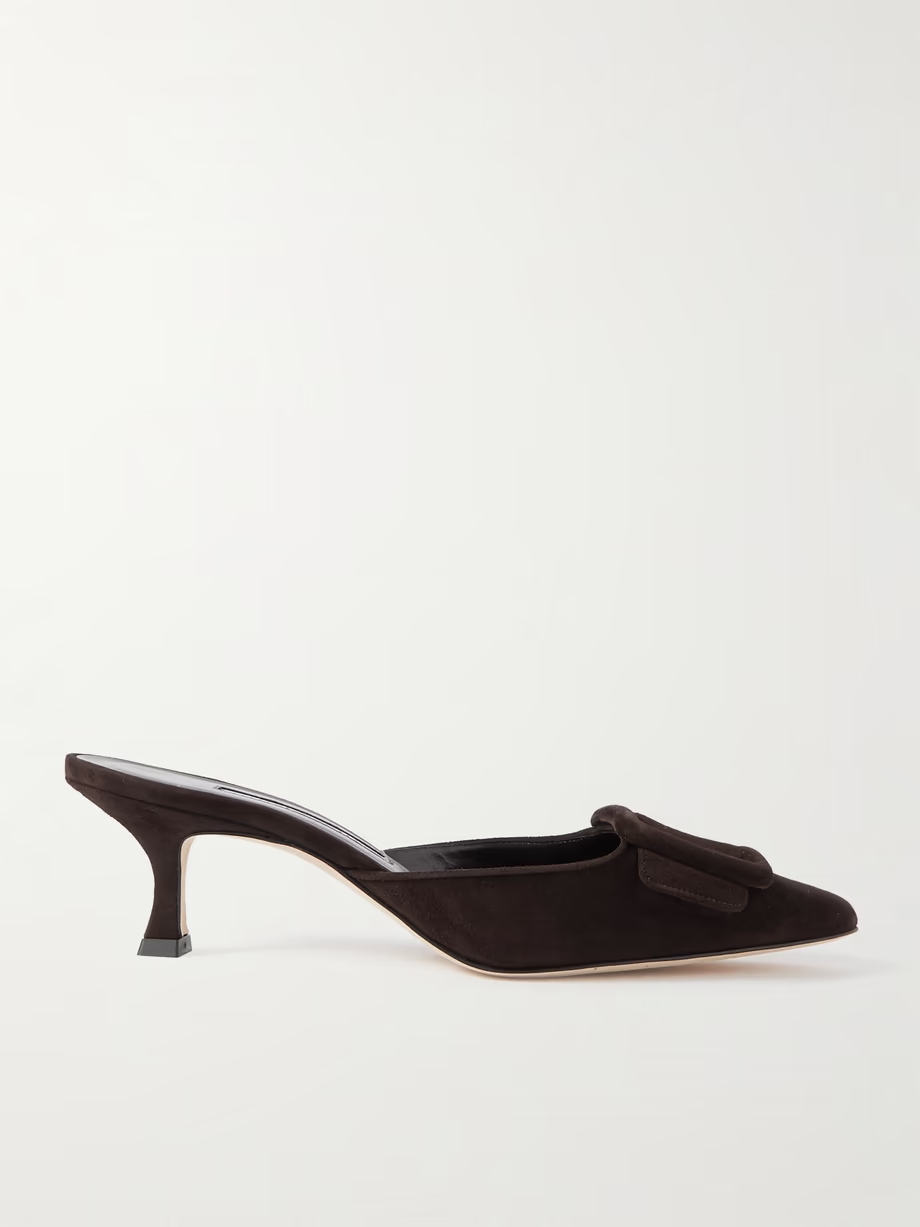 Maysale 50 buckled suede mules