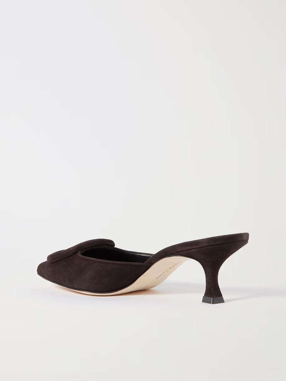 Maysale 50 buckled suede mules