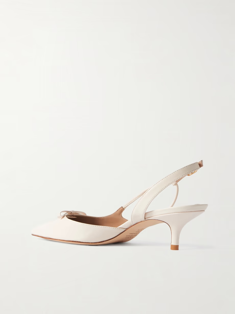 Tully bow-detailed leather point-toe slingback pumps