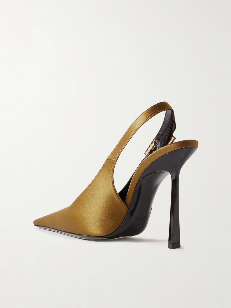 Climax satin slingback point-toe pumps