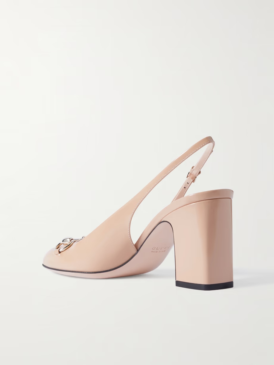 Lady horsebit-embellished patent-leather slingback pumps