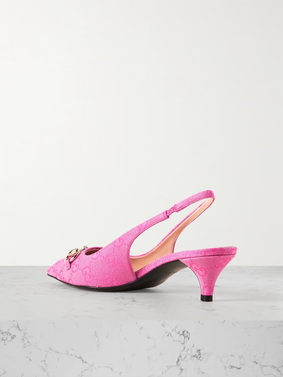 Erin horsebit-detailed canvas-jacquard slingback pumps