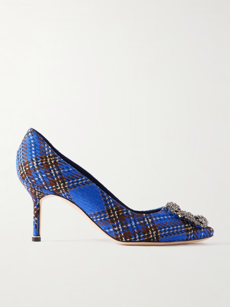 Hangisi 70 crystal-embellished checked wool pumps