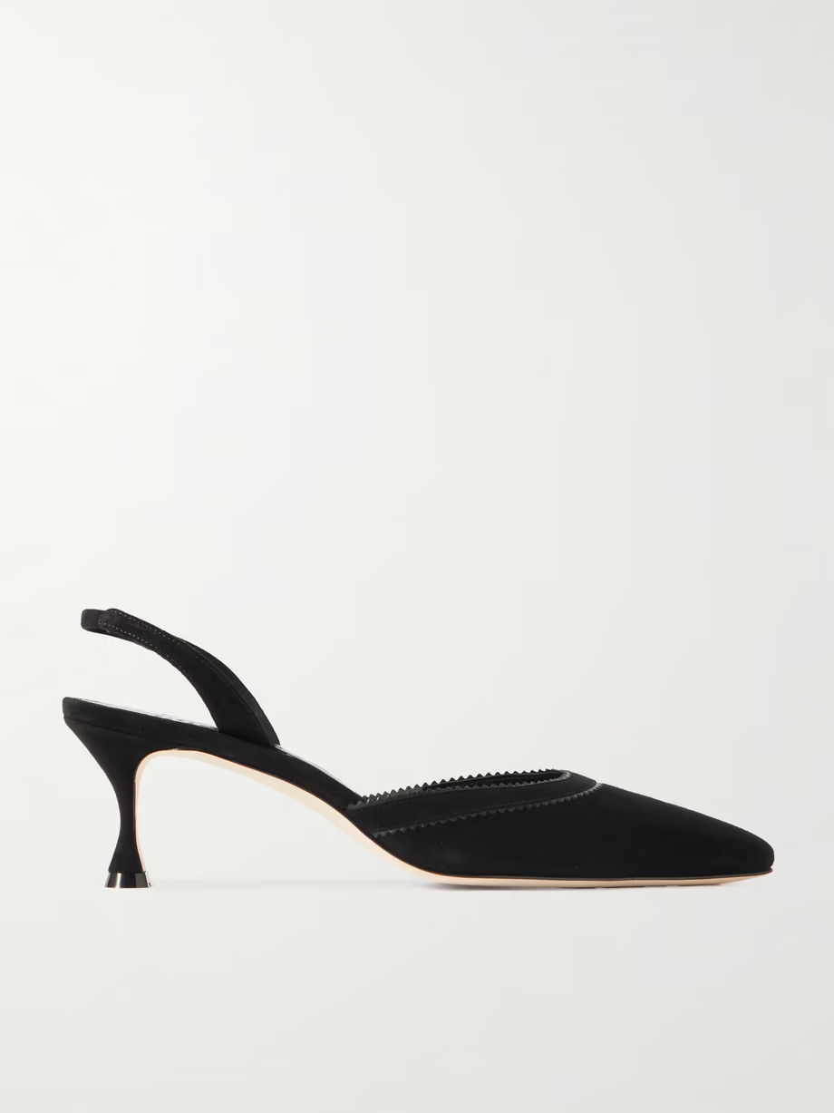 Brontiasli 50 leather-trimmed suede slingback pumps