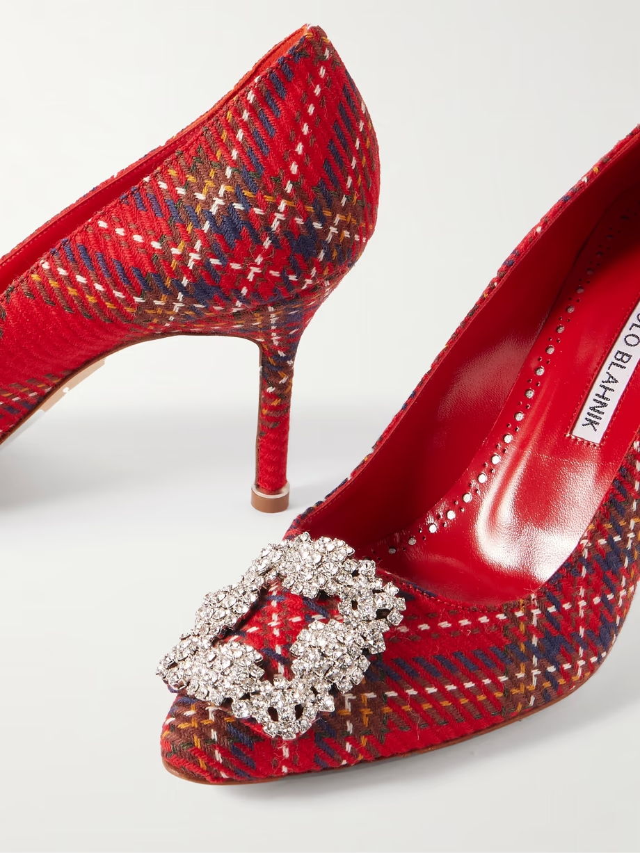 Hangisi 90 crystal-embellished checked wool pumps