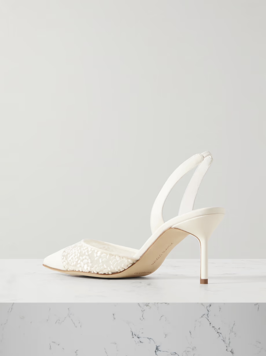 Capsli 70 embroidered lace and crepe pointed-toe slingback pumps